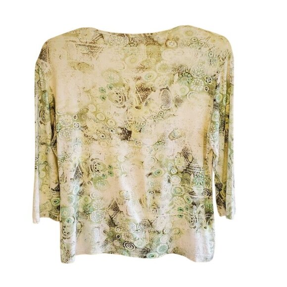 Dismero Made in Italy V-Neck Abstract Print Top XL Lightweight Stretch Blouse - Picture 4 of 4